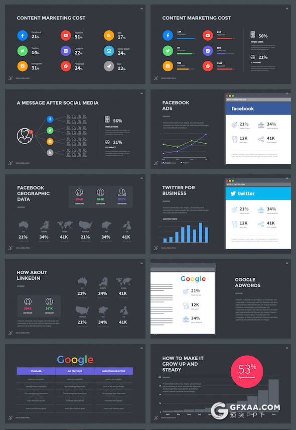 56页10种配色社交媒体分享营销keynote模板 - 顶尖PPT