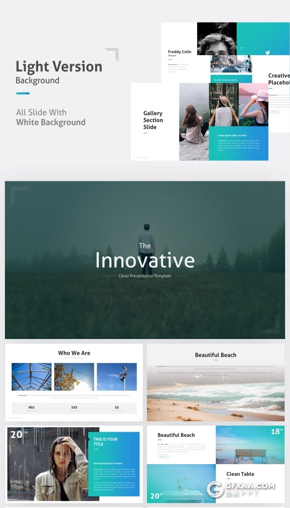 10种配色主题65页图片展示类PPT模板 - 顶尖PPT