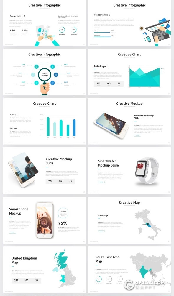 10种配色主题65页图片展示类PPT模板 - 顶尖PPT