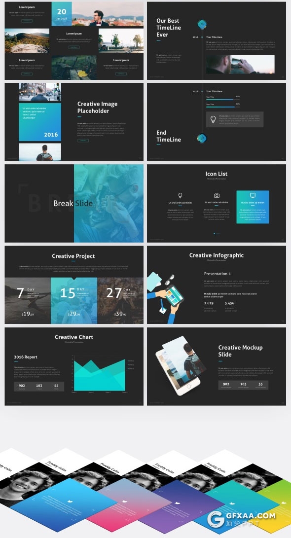 10种配色主题65页图片展示类PPT模板 - 顶尖PPT