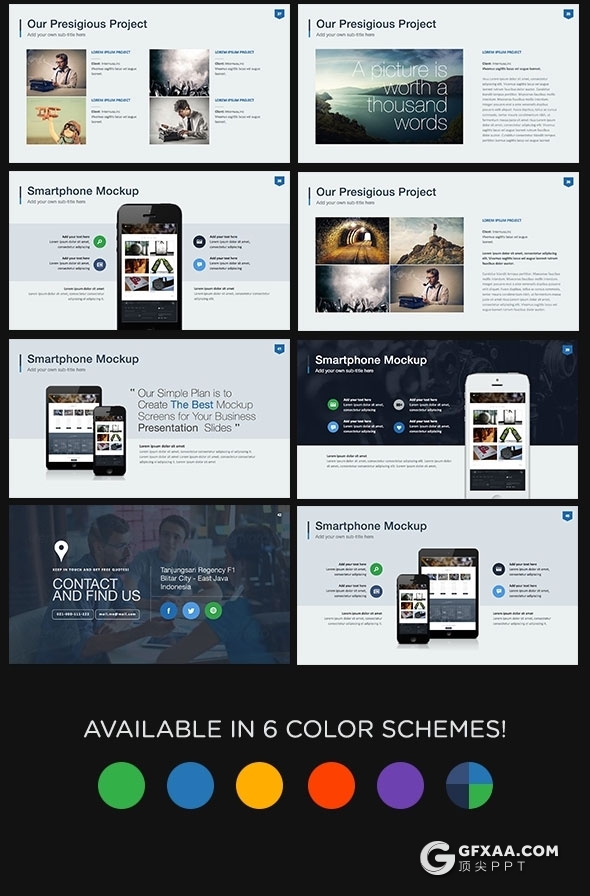 2种尺寸6种配色45页商务风格PPT模板 - 顶尖PPT