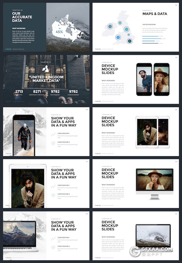 72页8种配色设计公司个人作品展示keynote模板 - 顶尖PPT