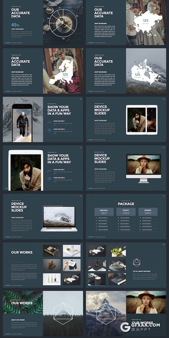 72页8种配色设计公司个人作品展示keynote模板 - 顶尖PPT