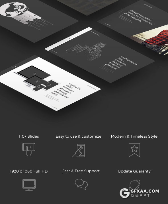 110页创意黑白灰工作经历介绍keynote模板 - 顶尖PPT