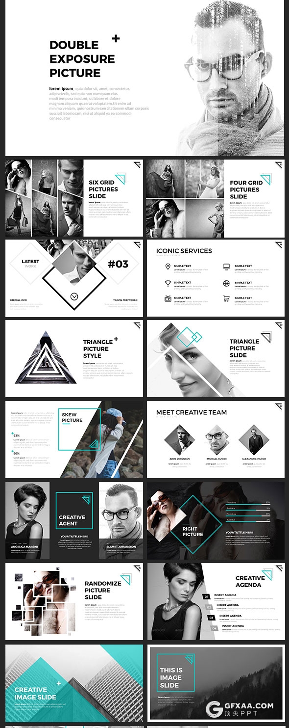 98页创意图片切割商务多用途PPT模板20种配色 - 顶尖PPT