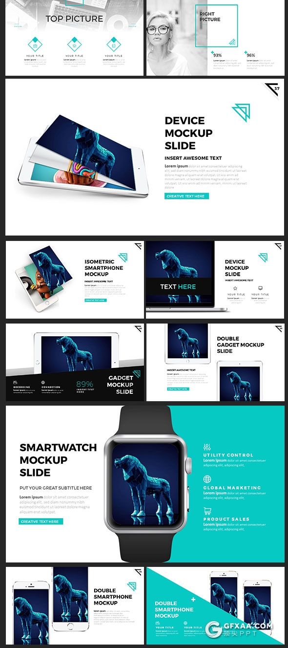 98页创意图片切割商务多用途PPT模板20种配色 - 顶尖PPT