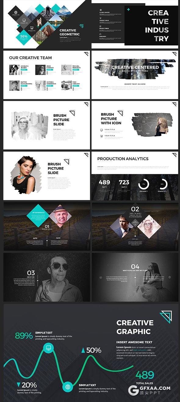 98页创意图片切割商务多用途PPT模板20种配色 - 顶尖PPT