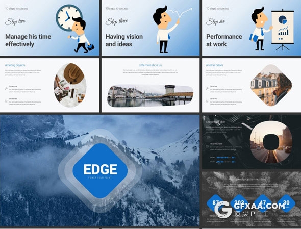 179页卡通人物蓝色商务风格PPT模板 - 顶尖PPT