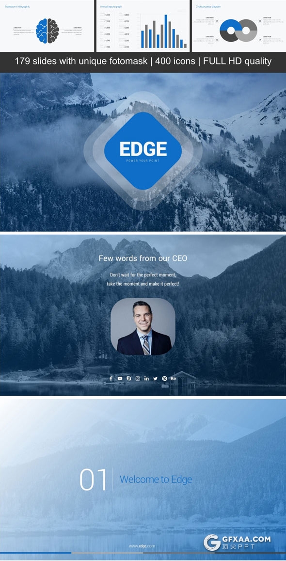 179页卡通人物蓝色商务风格PPT模板 - 顶尖PPT