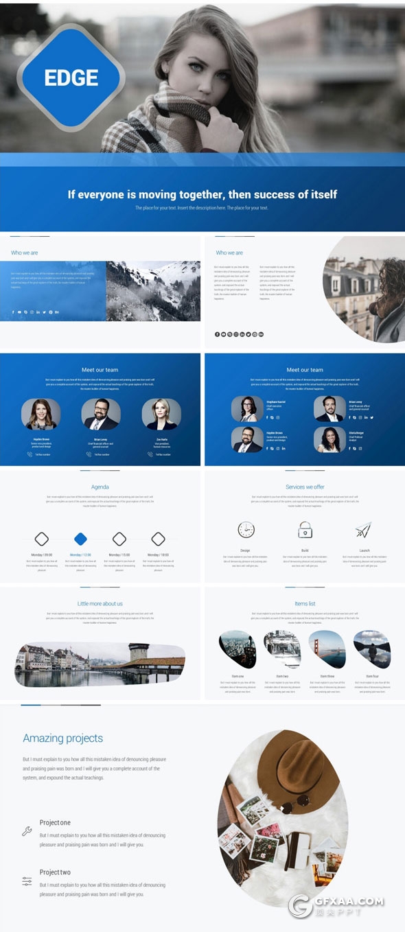 179页卡通人物蓝色商务风格PPT模板 - 顶尖PPT