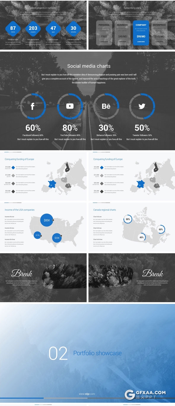 179页卡通人物蓝色商务风格PPT模板 - 顶尖PPT