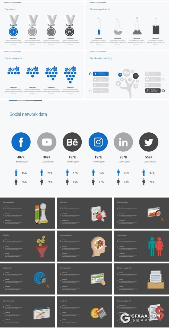 179页卡通人物蓝色商务风格PPT模板 - 顶尖PPT