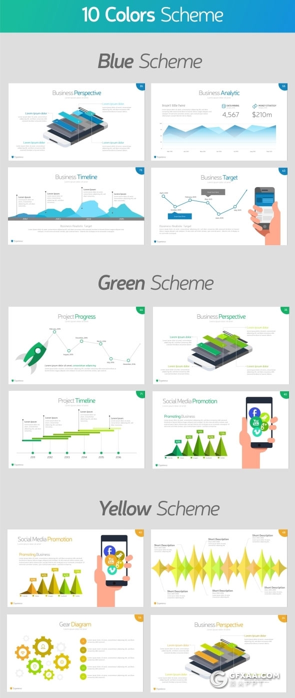 10种配色85页渐变色多用途PPT模板 - 顶尖PPT