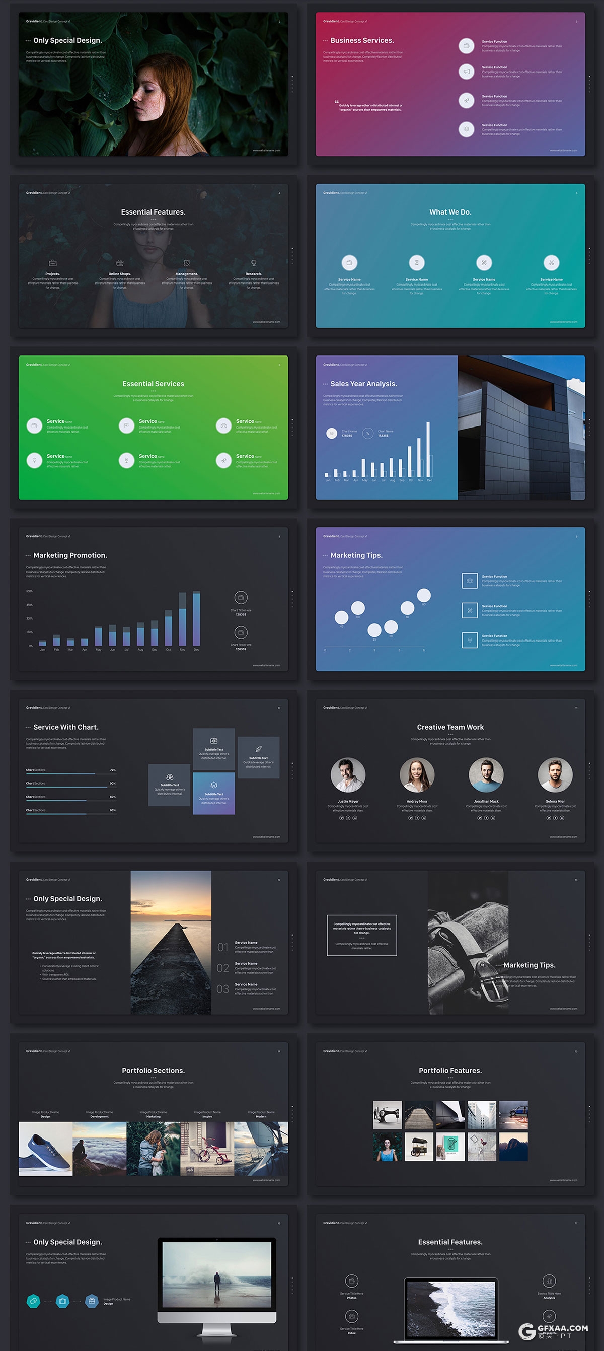 50多页精美UI渐变设计风格高端PPT模板 - 顶尖PPT