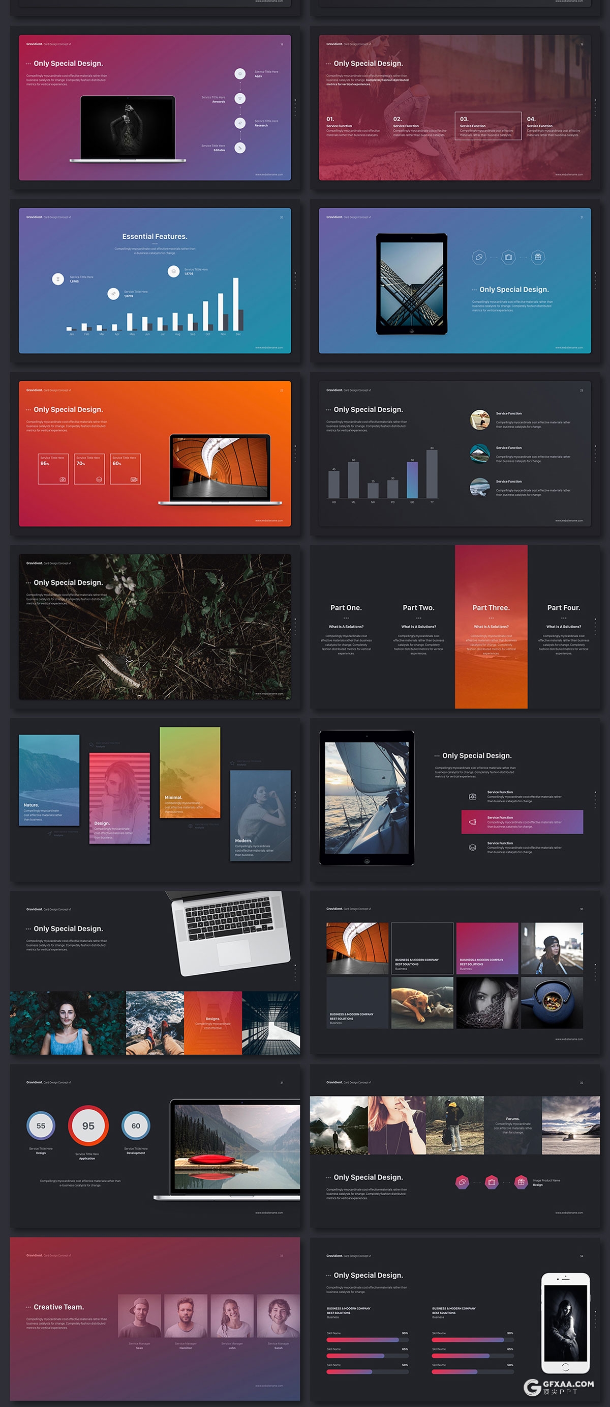 50多页精美UI渐变设计风格高端PPT模板 - 顶尖PPT