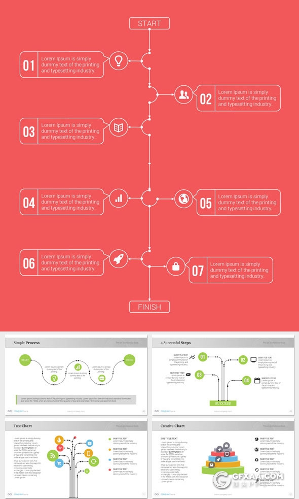 100页多种色彩搭配精美图形图表设计PPT模板4种配色4种尺寸 - 顶尖PPT