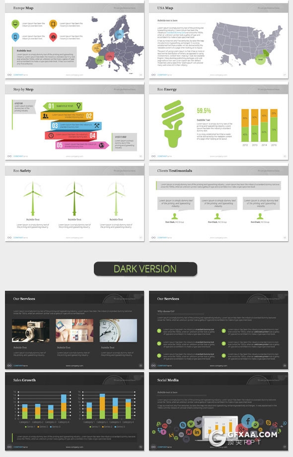 100页多种色彩搭配精美图形图表设计PPT模板4种配色4种尺寸 - 顶尖PPT