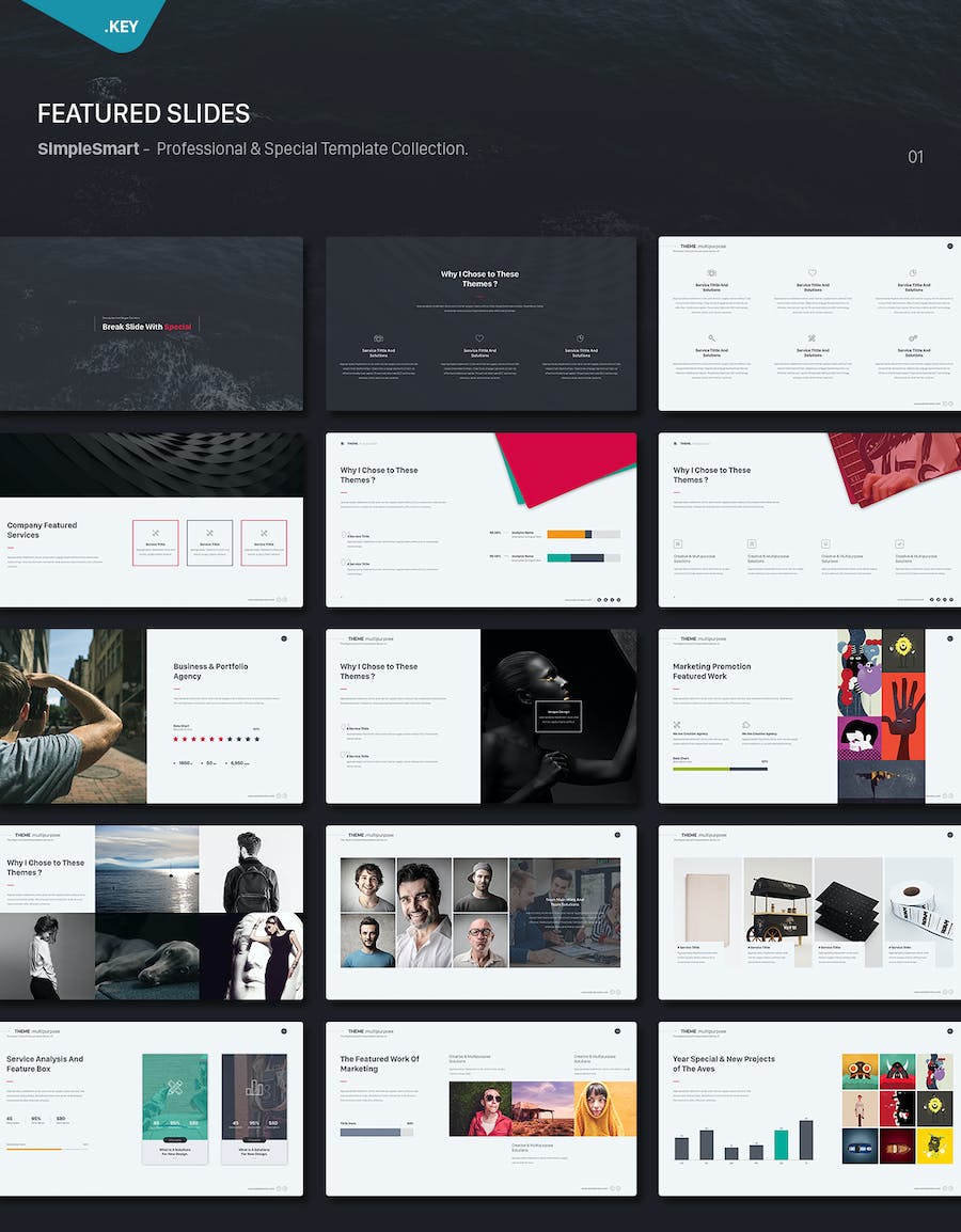 极简精致商务图案团队展示数据图形图表keynote模板 - 顶尖PPT