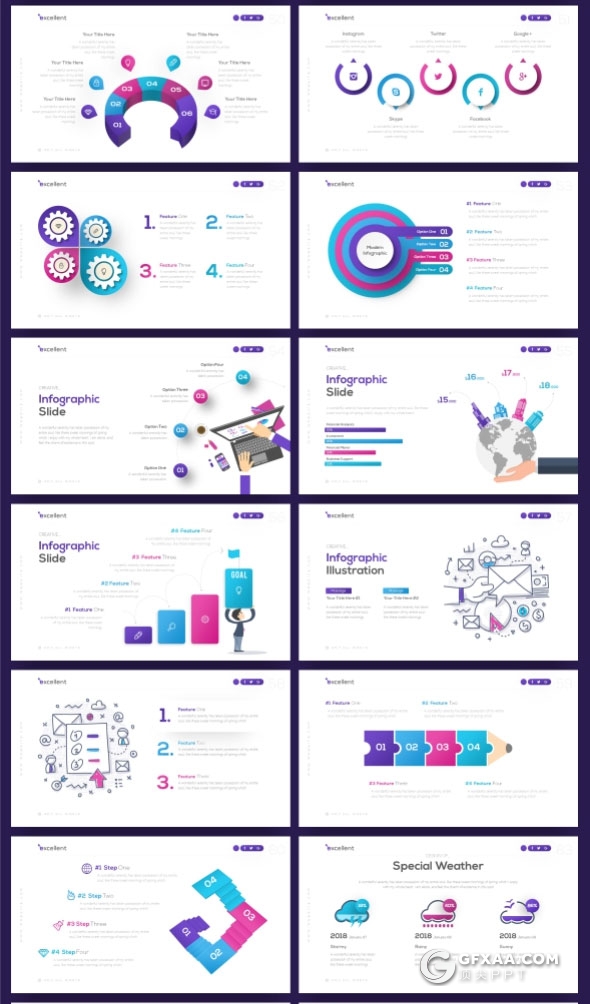 80页精美设计效果PPT模板国外创意商务全动画ppt模板21种主题配色 - 顶尖PPT