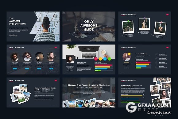 123页彩色图形图表深色底高逼格PPT模板 - 顶尖PPT