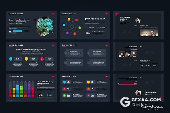 123页彩色图形图表深色底高逼格PPT模板 - 顶尖PPT