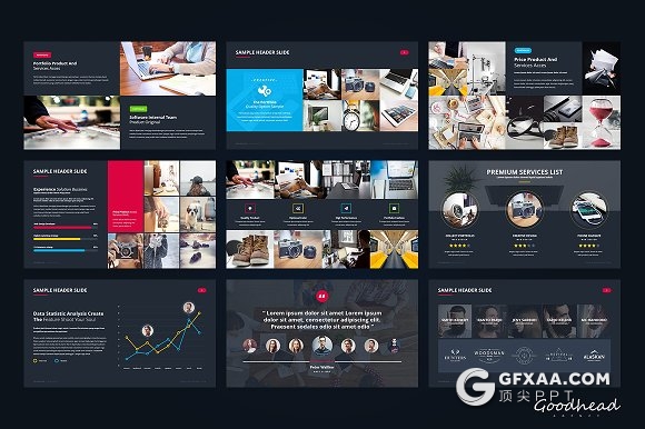 123页彩色图形图表深色底高逼格PPT模板 - 顶尖PPT