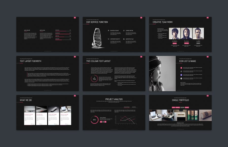 欧美创意黑底企业团队介绍商务通用PPT模板 - 顶尖PPT