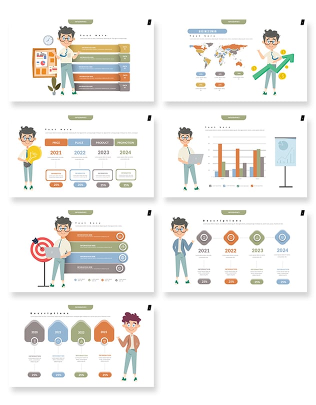 商业卡通人物图形插画keynote模板 - 顶尖PPT