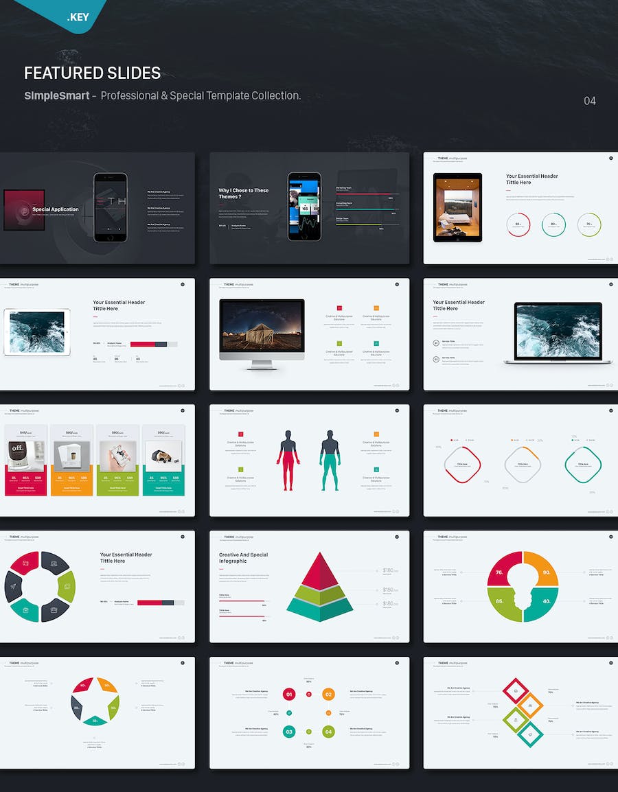 极简精致商务图案团队展示数据图形图表keynote模板 - 顶尖PPT