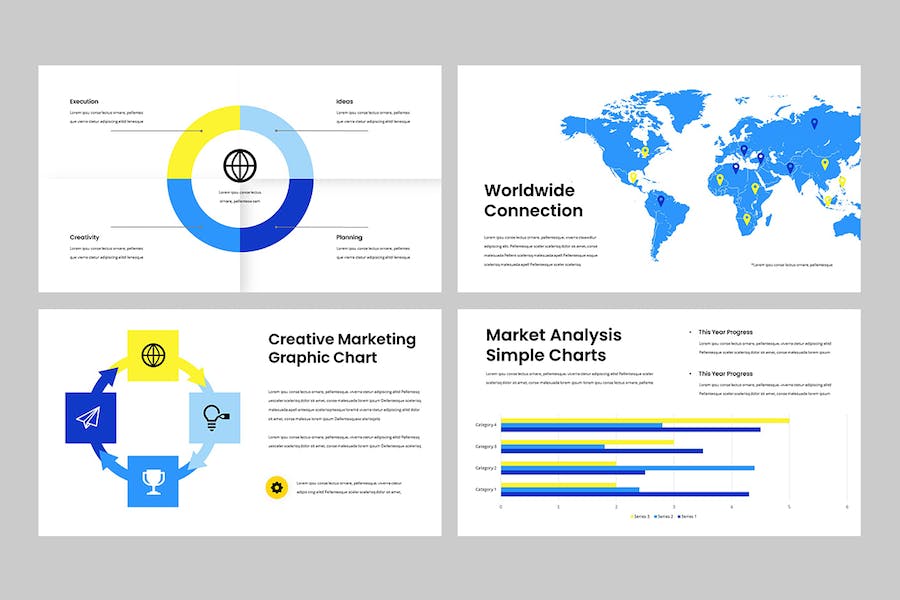 蓝黄色箭头条形圆形数据信息图keynote模板 - 顶尖PPT