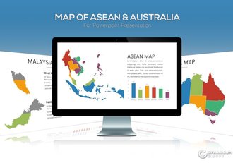 20页东盟+澳大利亚等国家地图PPT模板 - 顶尖PPT