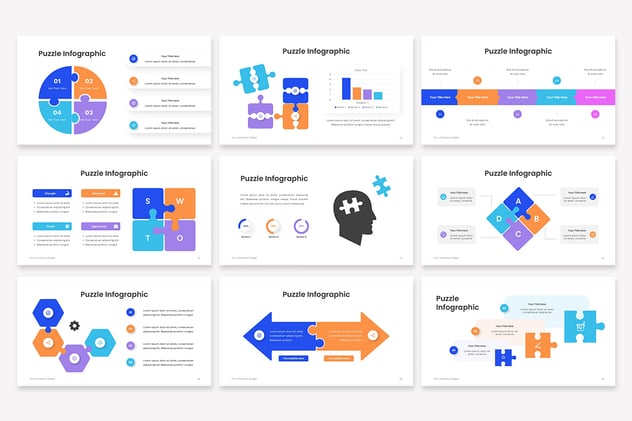 彩色商业拼图组合信息图形PPT模板 - 顶尖PPT