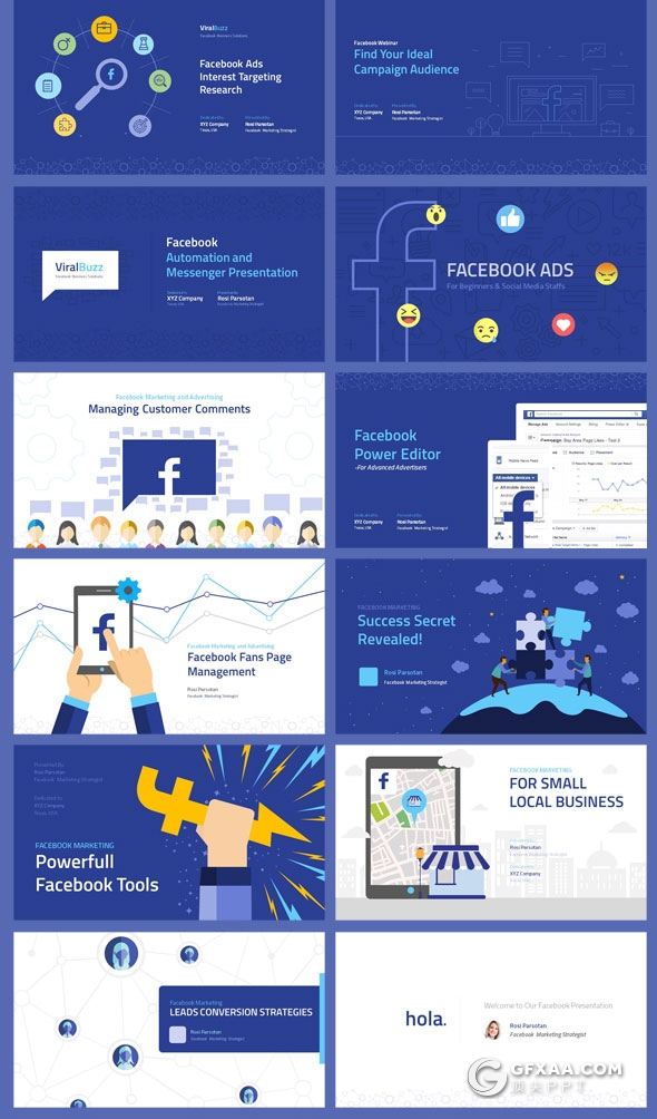170页7种配色互联网公司Facebook营销报告PPT模板 - 顶尖PPT