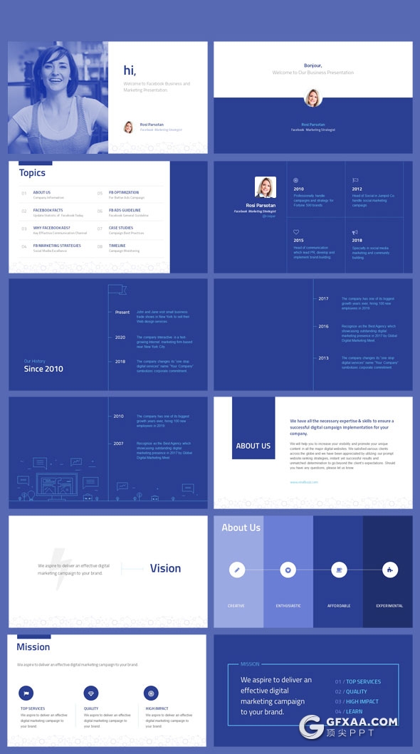 170页7种配色互联网公司Facebook营销报告PPT模板 - 顶尖PPT
