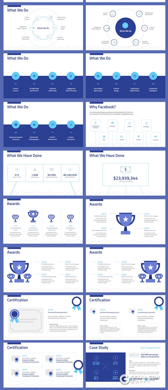 170页7种配色互联网公司Facebook营销报告PPT模板 - 顶尖PPT