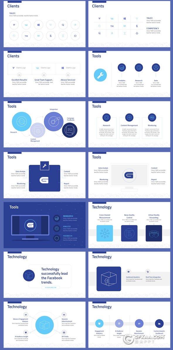 170页7种配色互联网公司Facebook营销报告PPT模板 - 顶尖PPT