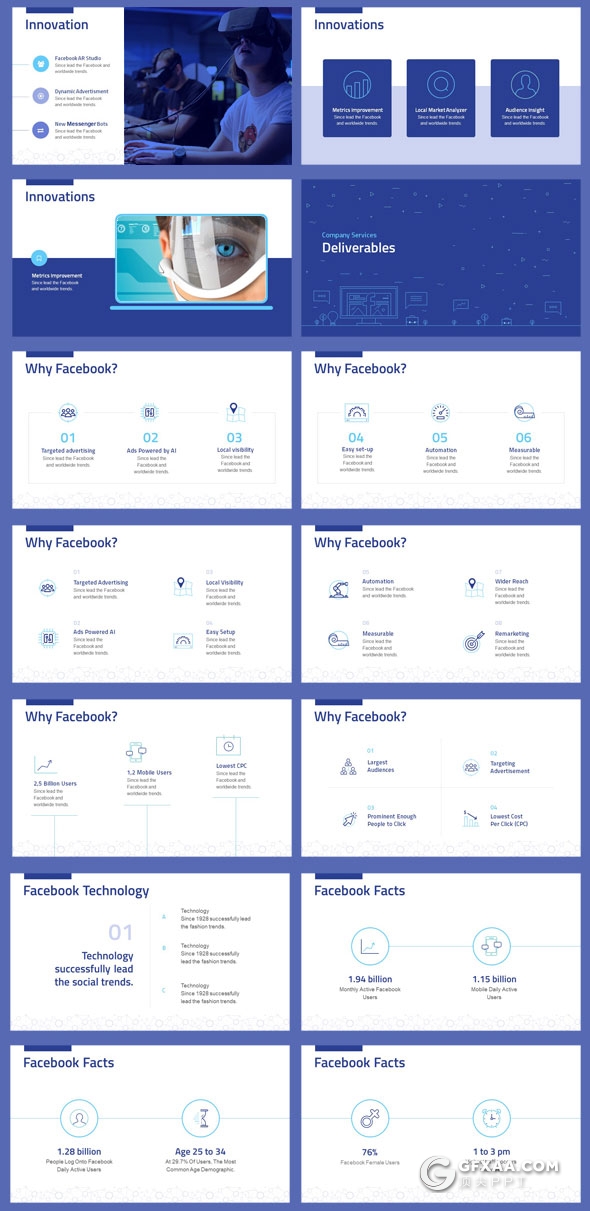 170页7种配色互联网公司Facebook营销报告PPT模板 - 顶尖PPT