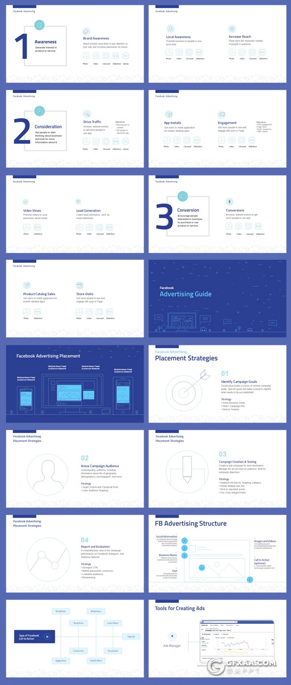 170页7种配色互联网公司Facebook营销报告PPT模板 - 顶尖PPT