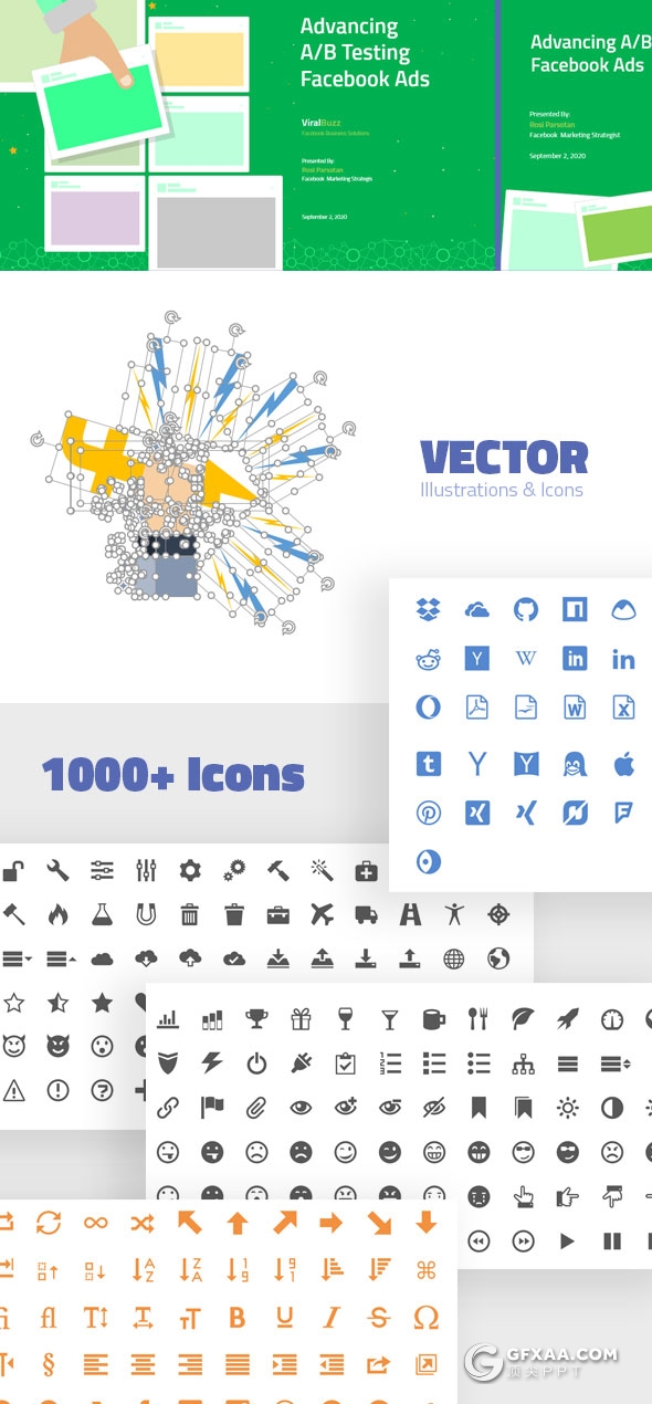 170页7种配色互联网公司Facebook营销报告PPT模板 - 顶尖PPT