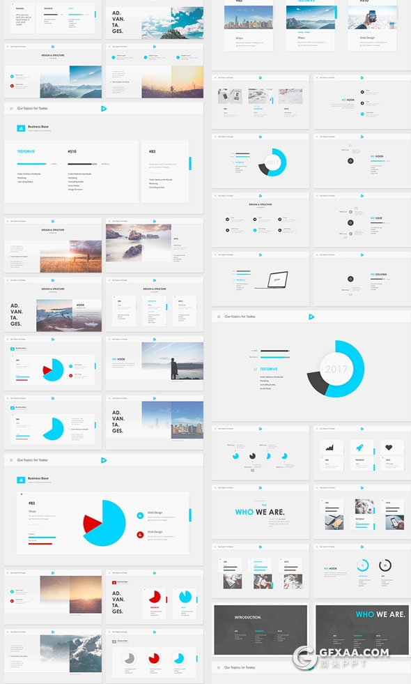 199页白底蓝色商务风格PPT模板 - 顶尖PPT
