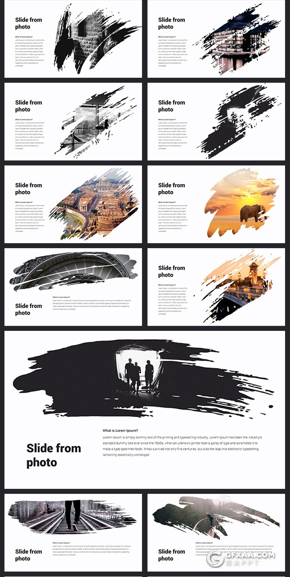 76页创意水墨人物动物剪影图片占位符PPT模板 - 顶尖PPT