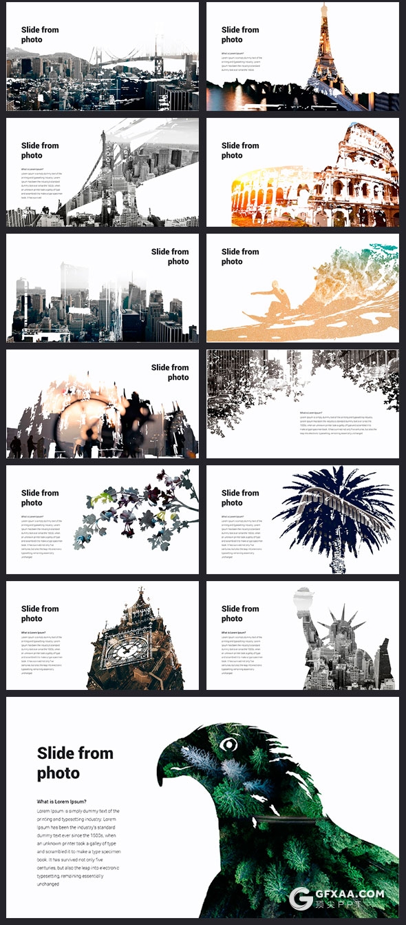 76页创意水墨人物动物剪影图片占位符PPT模板 - 顶尖PPT