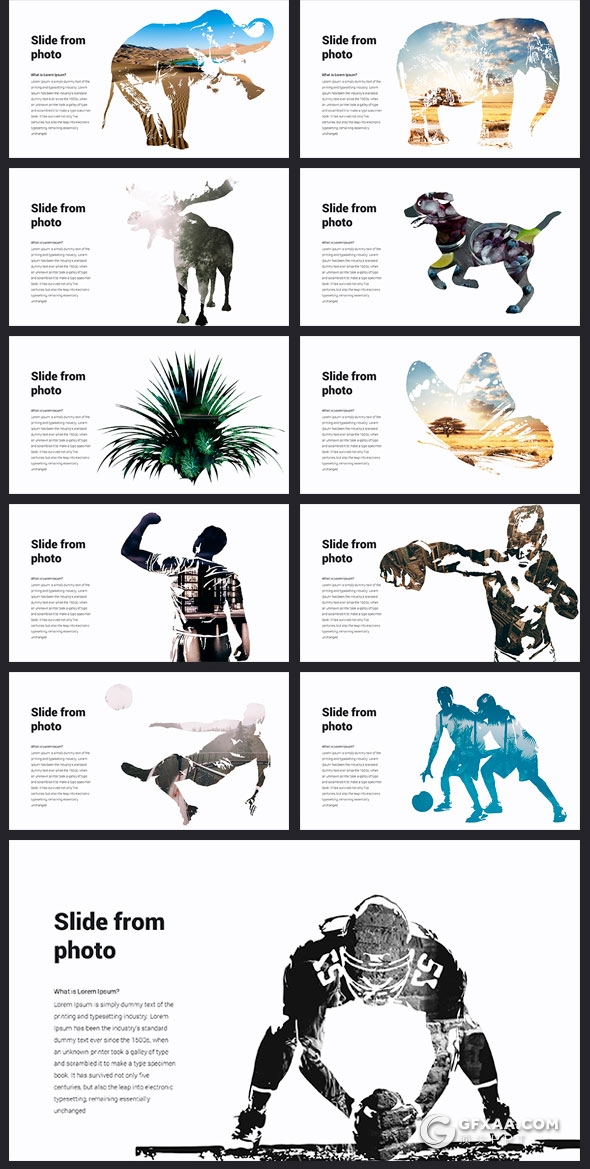 76页创意水墨人物动物剪影图片占位符PPT模板 - 顶尖PPT