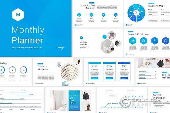 50页扁平化商务风格PPT模板14种配色主题 - 顶尖PPT