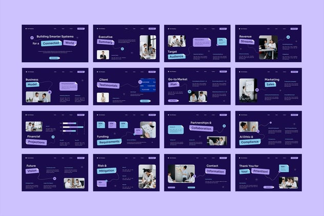 紫蓝色人工智能和机器学习演讲keynote模板 - 顶尖PPT