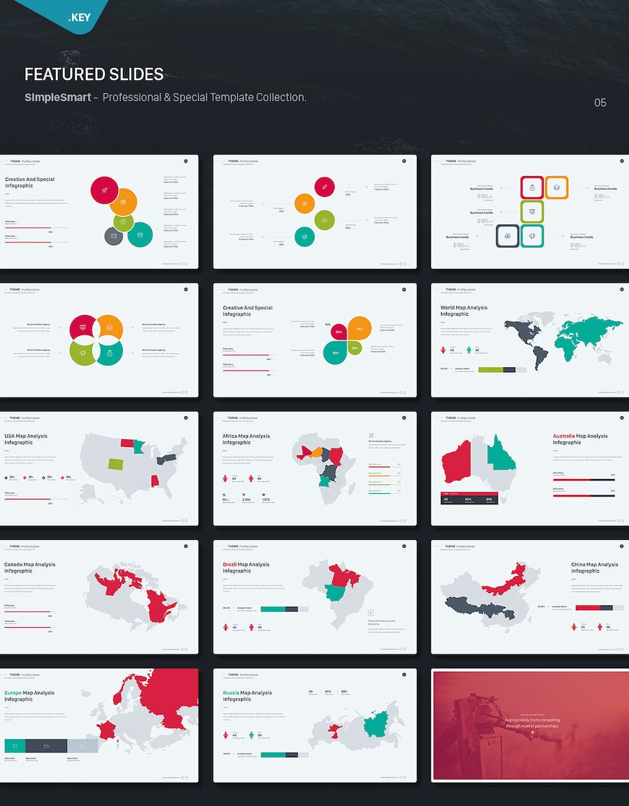 极简精致商务图案团队展示数据图形图表keynote模板 - 顶尖PPT