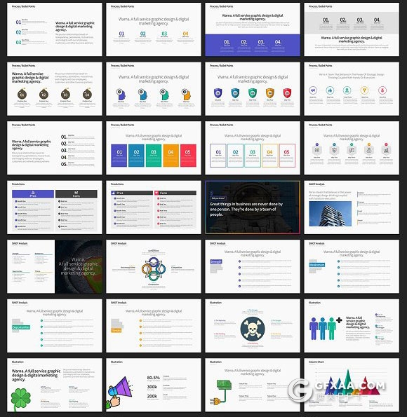 10页+101页多色图形图表商务PPT模板 - 顶尖PPT
