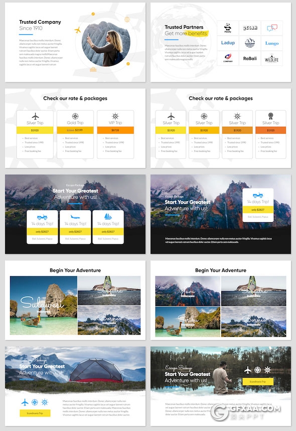 72页旅游业务介绍度假风景展示keynote模板 - 顶尖PPT