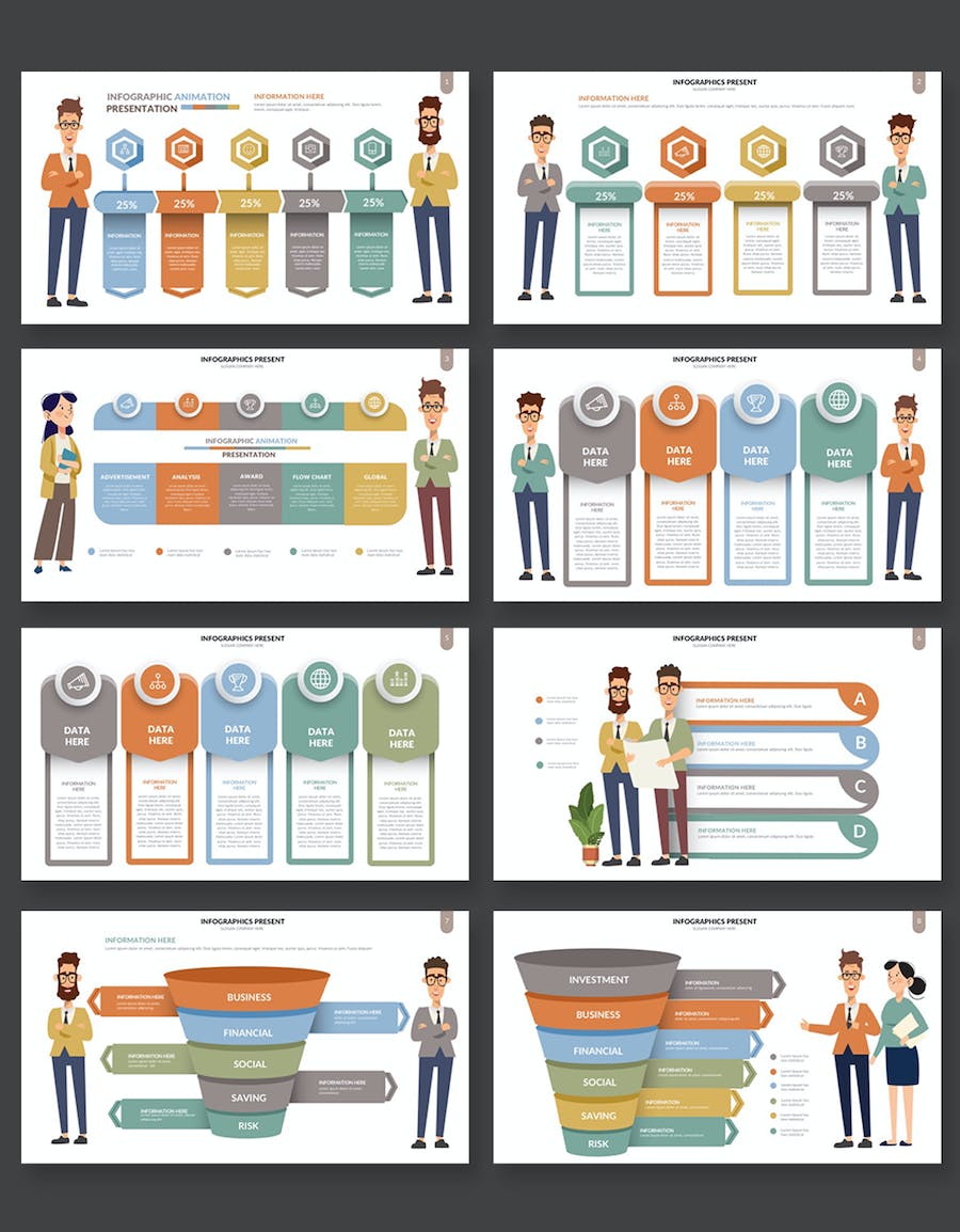 卡通人物标签图信息图表PPT模板 - 顶尖PPT