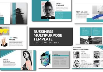 50页蓝色创意几何图形组合PPT模板 - 顶尖PPT